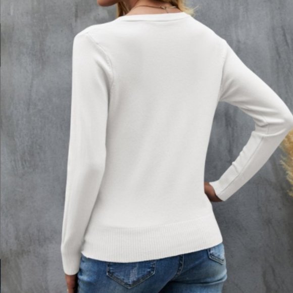 Coeur de Vague- White Button-Up V-Neck Cardigan XXL - Picture 4 of 4